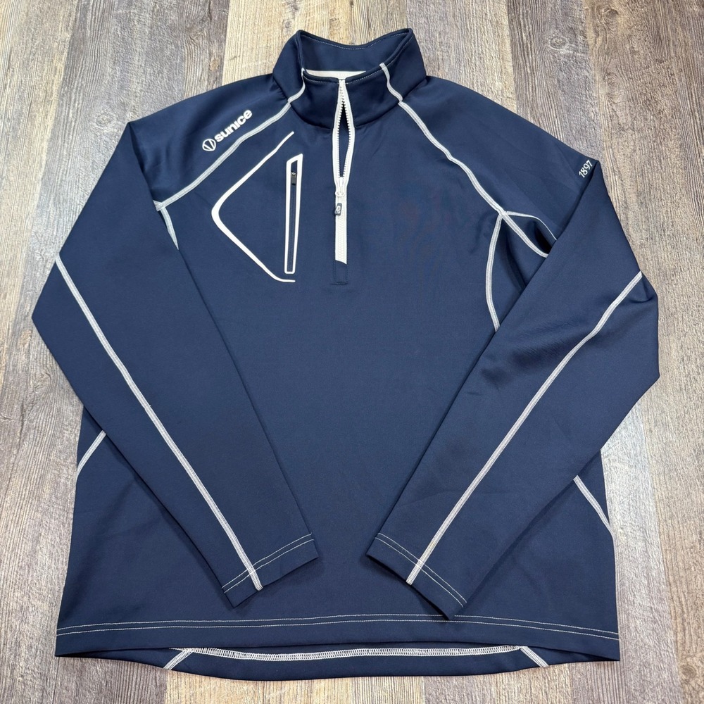Sunice Pullover Men Large Navy Blue Quarter Zip Performance Stretch Golf Jacket